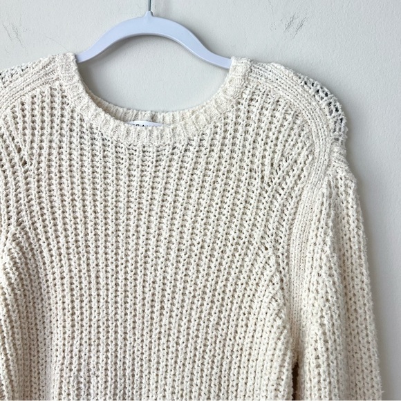 Frame Cotton Chunky Knit Balloon Sleeve Sweater Off White - Picture 5 of 9